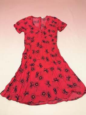 Gap Pink and Blue Daisy Print Short Sleeve V-Neck Fit & Flare Summer Dress